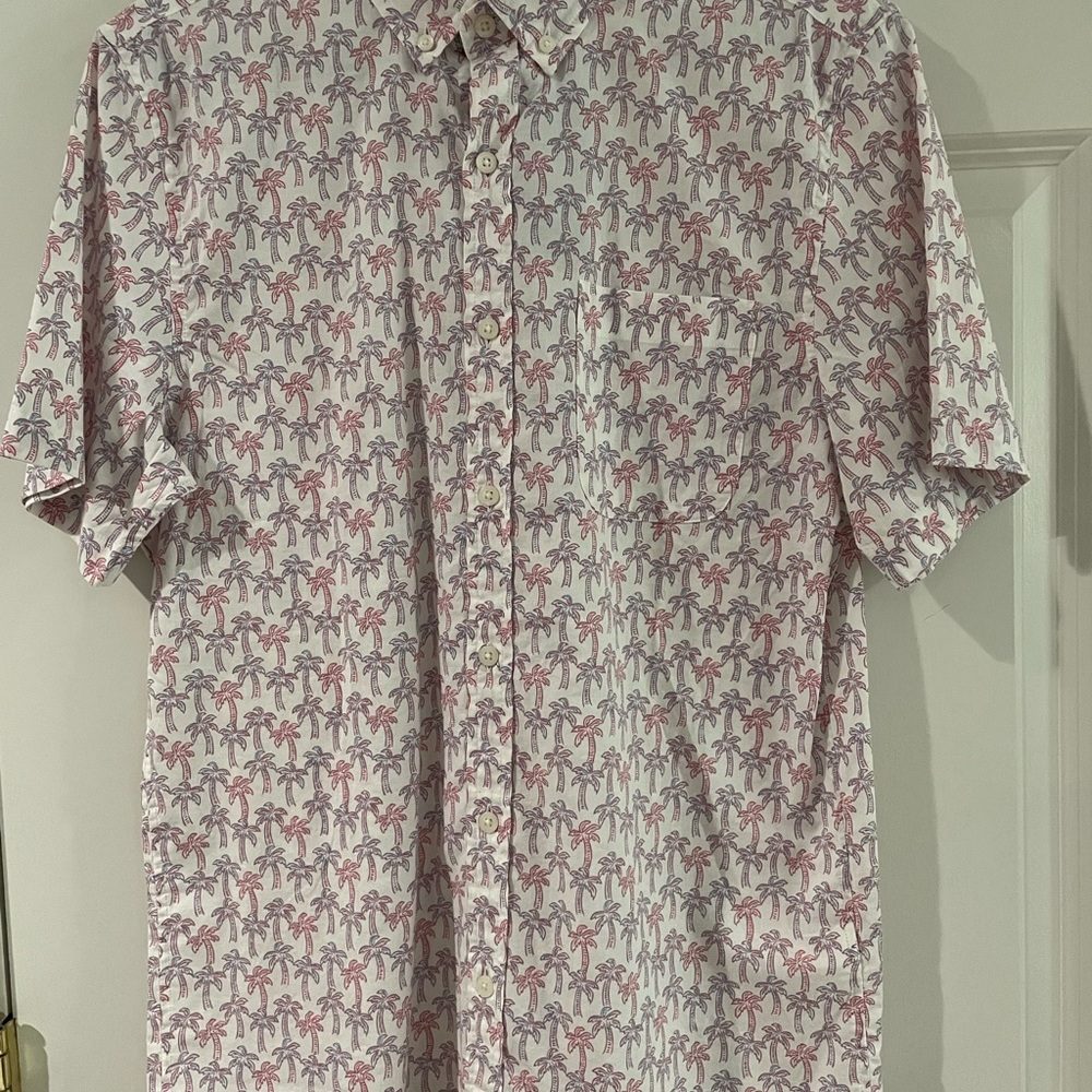 Vineyard Vines Pink and White Palm Tree Slim Fit Murray Shirt Small